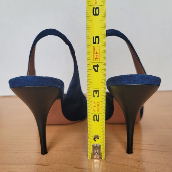 Sportmax by Max Mara Navy Leather Suede Slingback Stiletto Pump Size EU 37.5 - Picture 12 of 17